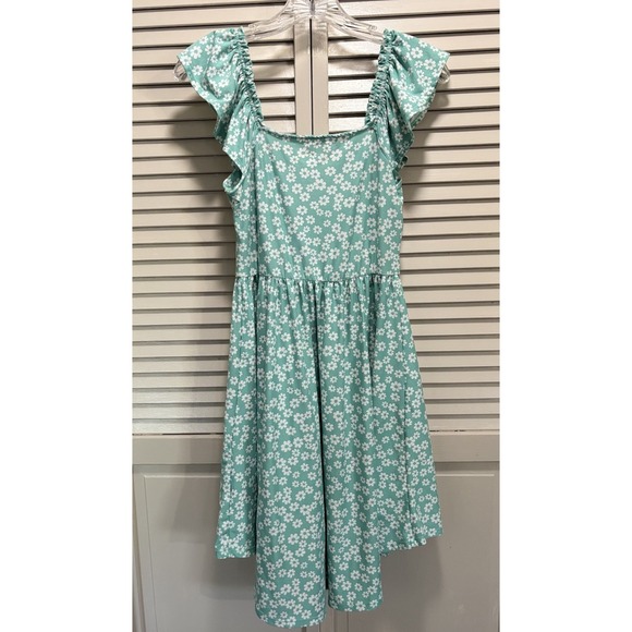 No Boundaries Green/White Floral Sun‎ Dress Ruffle Straps Size M High/Low - Picture 5 of 8